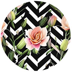 Black Chevron Peach Lilies Wooden Bottle Opener (round) by GardenOfOphir