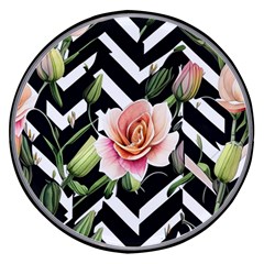 Black Chevron Peach Lilies Wireless Fast Charger(black) by GardenOfOphir