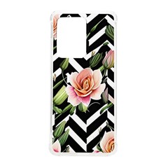 Black Chevron Peach Lilies Samsung Galaxy S20 Ultra 6 9 Inch Tpu Uv Case by GardenOfOphir