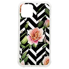 Black Chevron Peach Lilies Iphone 12 Mini Tpu Uv Print Case	 by GardenOfOphir