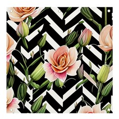 Black Chevron Peach Lilies Banner And Sign 4  X 4  by GardenOfOphir