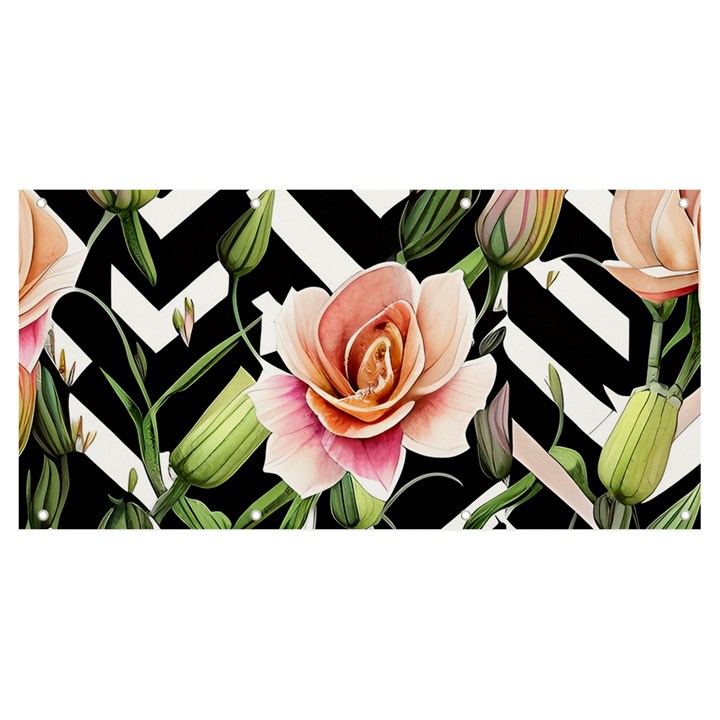 Black Chevron Peach Lilies Banner and Sign 8  x 4 