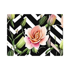 Black Chevron Peach Lilies One Side Premium Plush Fleece Blanket (mini) by GardenOfOphir