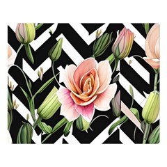 Black Chevron Peach Lilies One Side Premium Plush Fleece Blanket (large)