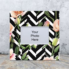 Black Chevron Peach Lilies White Box Photo Frame 4  X 6  by GardenOfOphir