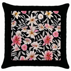 Botanical Flowers Throw Pillow Case (black) by GardenOfOphir