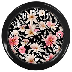 Botanical Flowers Wall Clock (black) by GardenOfOphir