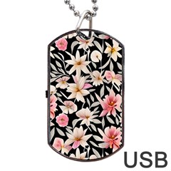 Botanical Flowers Dog Tag Usb Flash (one Side) by GardenOfOphir