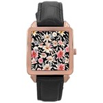 Botanical Flowers Rose Gold Leather Watch  Front