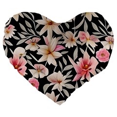 Botanical Flowers Large 19  Premium Flano Heart Shape Cushions by GardenOfOphir