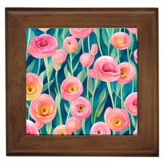 Blush Watercolor Flowers Framed Tile by GardenOfOphir