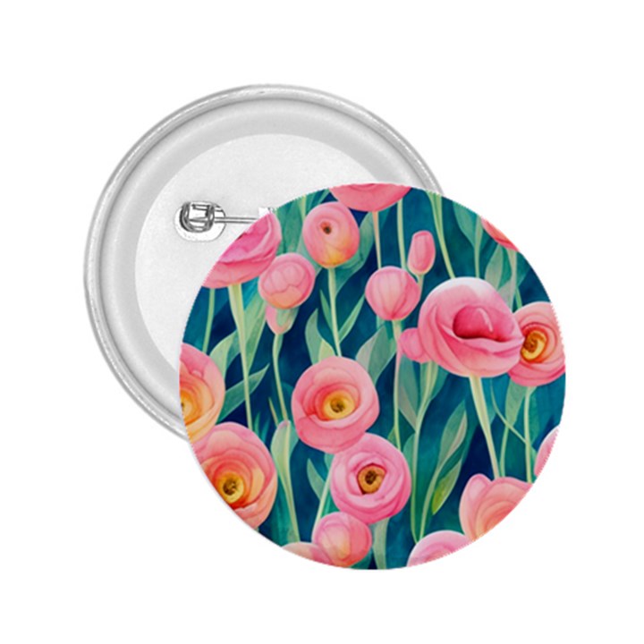 Blush Watercolor Flowers 2.25  Buttons