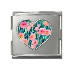 Blush Watercolor Flowers Mega Link Heart Italian Charm (18mm)