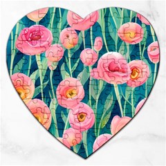 Blush Watercolor Flowers Jigsaw Puzzle (heart) by GardenOfOphir