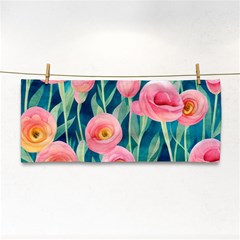 Blush Watercolor Flowers Hand Towel by GardenOfOphir