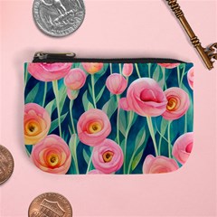 Blush Watercolor Flowers Mini Coin Purse by GardenOfOphir