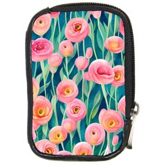 Blush Watercolor Flowers Compact Camera Leather Case by GardenOfOphir