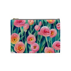 Blush Watercolor Flowers Cosmetic Bag (medium)