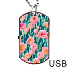 Blush Watercolor Flowers Dog Tag Usb Flash (one Side) by GardenOfOphir