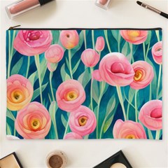 Blush Watercolor Flowers Cosmetic Bag (xxxl) by GardenOfOphir