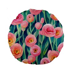 Blush Watercolor Flowers Standard 15  Premium Round Cushions by GardenOfOphir