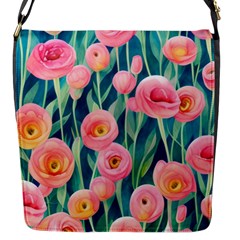 Blush Watercolor Flowers Flap Closure Messenger Bag (s) by GardenOfOphir