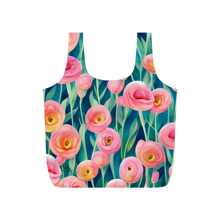 Blush Watercolor Flowers Full Print Recycle Bag (S)