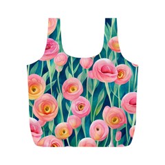 Blush Watercolor Flowers Full Print Recycle Bag (m) by GardenOfOphir