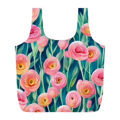 Blush Watercolor Flowers Full Print Recycle Bag (l) by GardenOfOphir