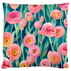 Blush Watercolor Flowers Large Premium Plush Fleece Cushion Case (one Side) by GardenOfOphir