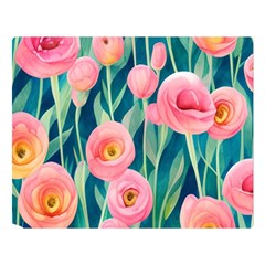 Blush Watercolor Flowers One Side Premium Plush Fleece Blanket (large)