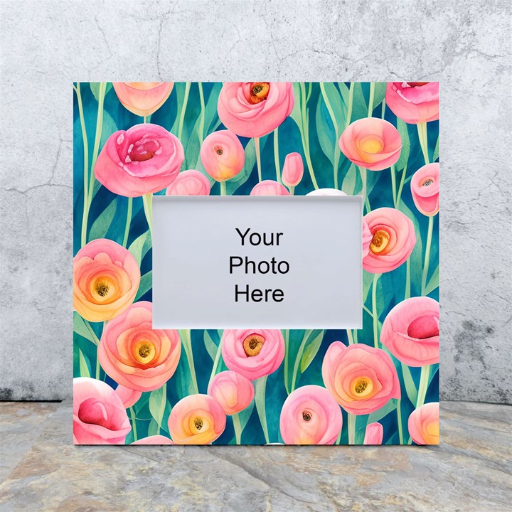 Blush Watercolor Flowers White Box Photo Frame 4  x 6 