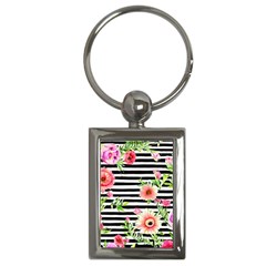 Blooming Watercolor Flowers Key Chain (rectangle) by GardenOfOphir