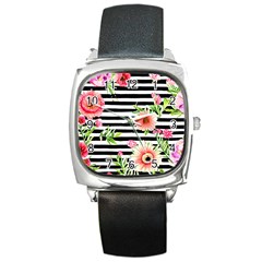 Blooming Watercolor Flowers Square Metal Watch by GardenOfOphir