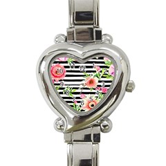 Blooming Watercolor Flowers Heart Italian Charm Watch by GardenOfOphir