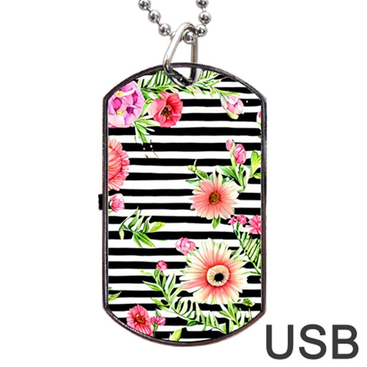 Blooming watercolor flowers Dog Tag USB Flash (Two Sides)