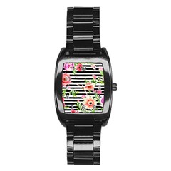 Blooming Watercolor Flowers Stainless Steel Barrel Watch by GardenOfOphir