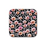 Cheery Watercolor Flowers Rubber Coaster (Square) Front