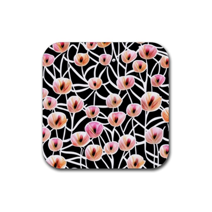 Cheery Watercolor Flowers Rubber Coaster (Square)