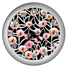 Cheery Watercolor Flowers Wall Clock (silver) by GardenOfOphir