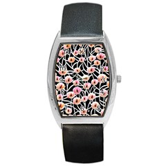 Cheery Watercolor Flowers Barrel Style Metal Watch