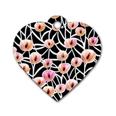 Cheery Watercolor Flowers Dog Tag Heart (two Sides) by GardenOfOphir