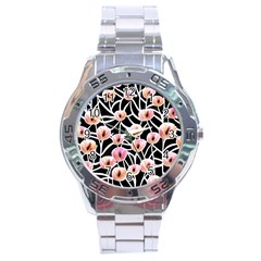 Cheery Watercolor Flowers Stainless Steel Analogue Watch