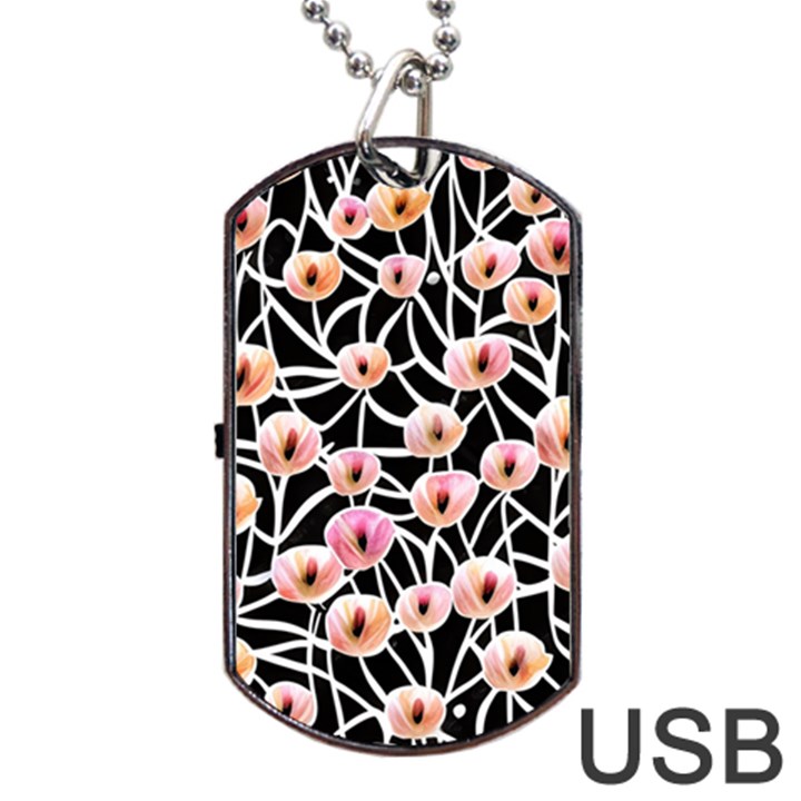 Cheery Watercolor Flowers Dog Tag USB Flash (Two Sides)