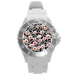 Cheery Watercolor Flowers Round Plastic Sport Watch (l) by GardenOfOphir