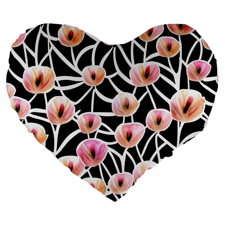 Cheery Watercolor Flowers Large 19  Premium Flano Heart Shape Cushions