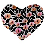 Cheery Watercolor Flowers Large 19  Premium Flano Heart Shape Cushions Back