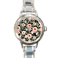 Captivating Watercolor Flowers Round Italian Charm Watch