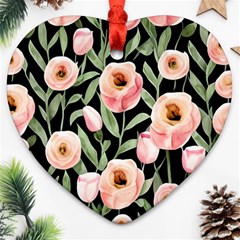 Captivating Watercolor Flowers Ornament (Heart)