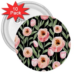 Captivating Watercolor Flowers 3  Buttons (10 Pack)  by GardenOfOphir